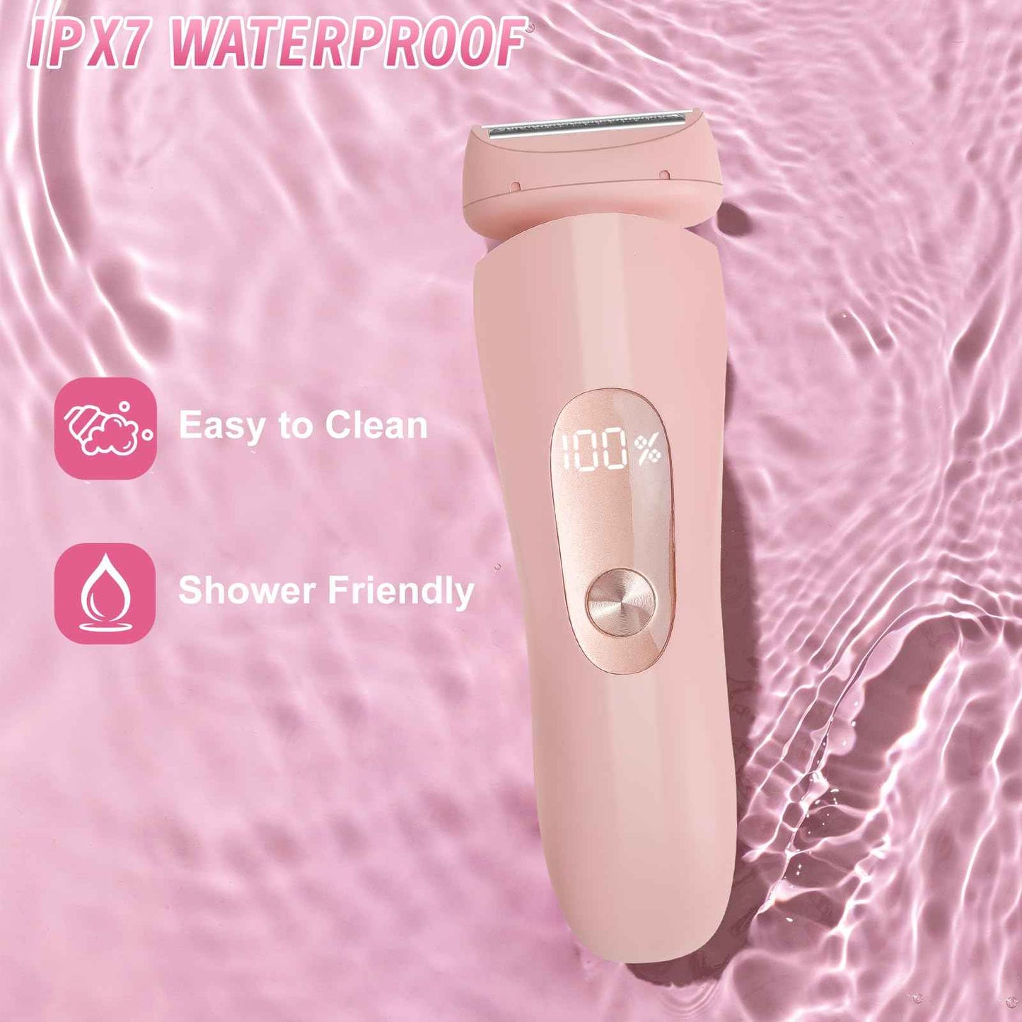 Luxsego 2 in 1 Electric Bikini Trimmer for Women, IPX7 Waterproof Wet & Dry Use Electric Razors for Women Pubic Hair, Painless Bikini Shaver with LED Light & Display, Dual USB Charge Dock, Pink