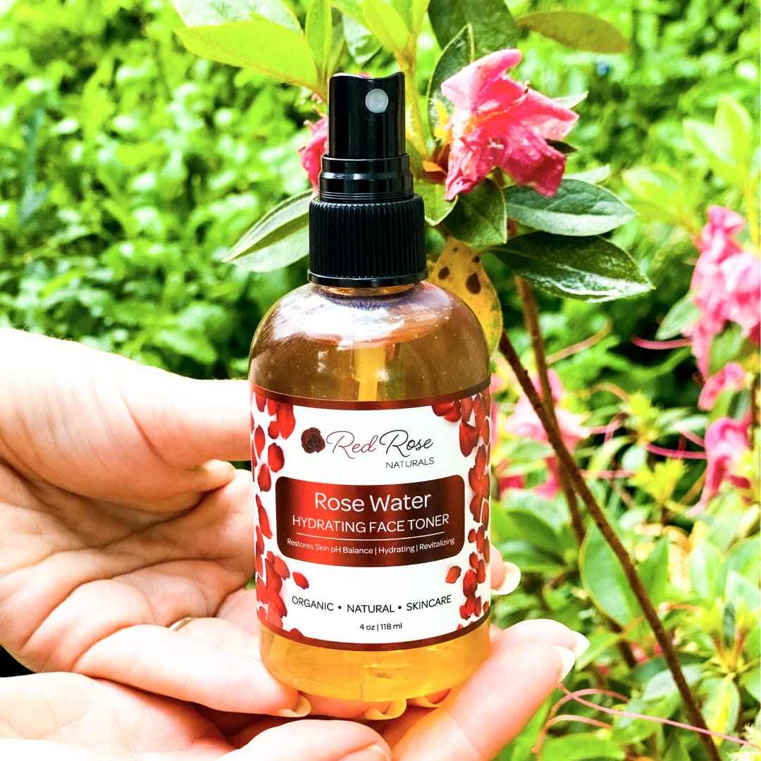 Red Rose Naturals Rosewater Toner, 100% Natural Hydrating Rose Water for Hair and Face, Gentle Formula, Suitable Sensitive Skin, Alcohol Free 4 oz. Spray Bottle