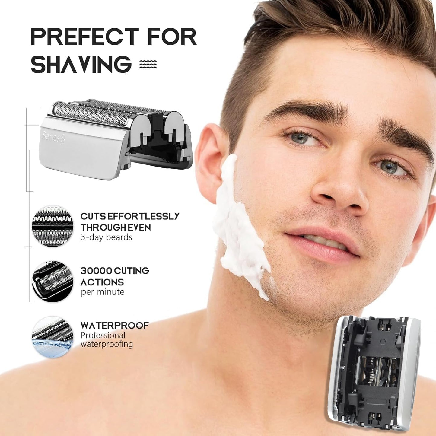 Braun Series 8 Replacement Head - Upgrade Foil & Cutter for Electric Razor Blades | Compatible with Models 8370cc, 8340s, 8350s, 8467