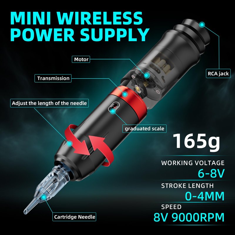 MIHERT Tattoo Gun Kit with Wireless Rotary Tattoo Machine, 1500mAh Battery, 20 Tattoo Cartridge Needles, 7 Tattoo Inks, Tattoo pen for Beginners and Professionals (Black)