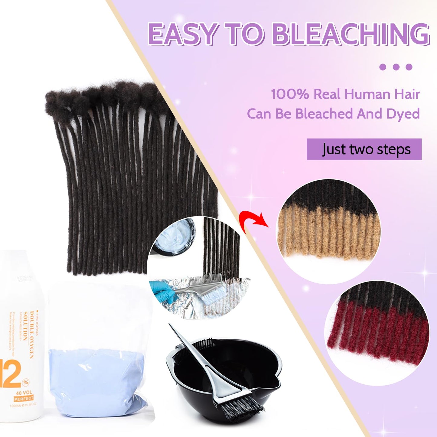 Loc Extensions Human Hair Dreadlock Extensions Human Hair Dreads Extensions for Men Women Kids Real Human Hair Locs Full Handmade Permanent Locs 0.6cm 6inch 30 Strands