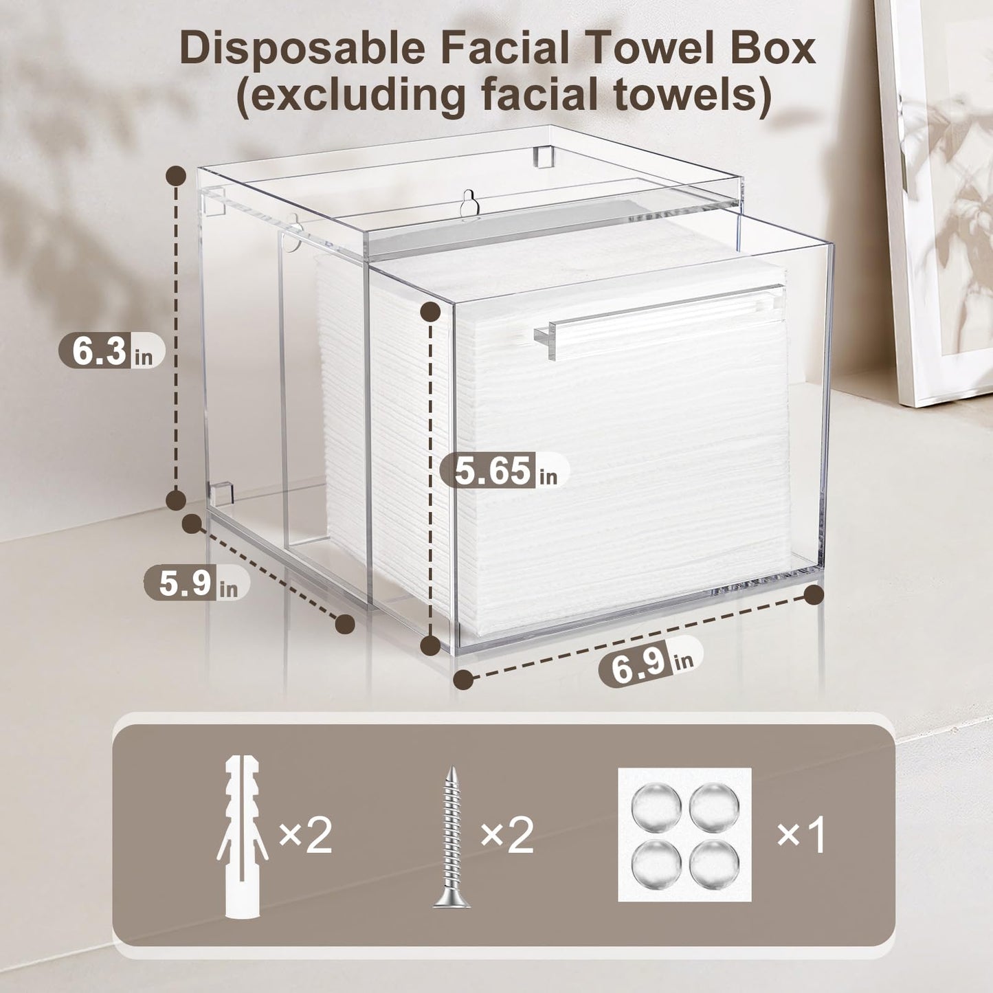TAINESS Acrylic Disposable Face Towels Holder Compatible with Clean Skin Club Towel XL - Clear Storage Box Wall-Mounted Cosmetic & Skin Care Organizer with Drawer for Bathroom Vanity