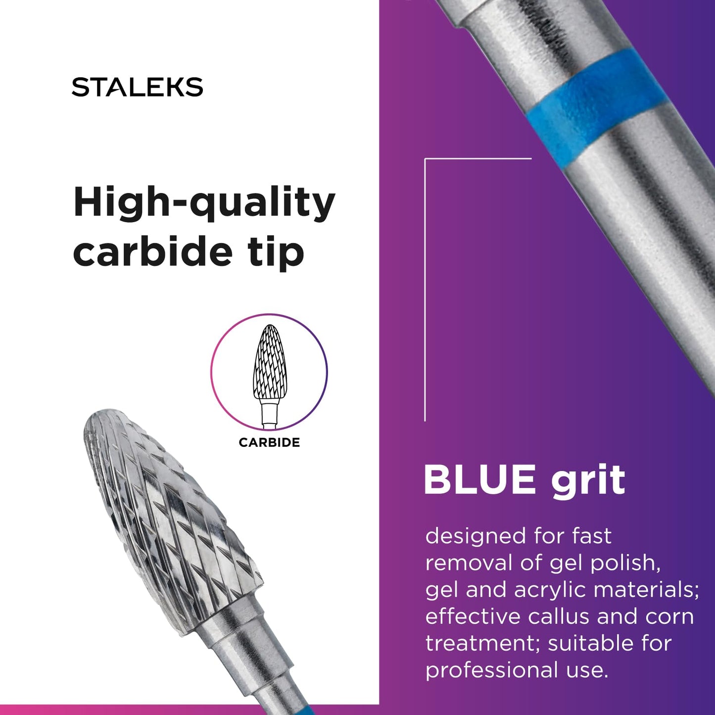 STALEKS PRO Expert Carbide Nail Drill Bit (Corn, Blue, 6mm Head / 14mm WP) – Medium Hardness for Artificial Nail Correction & Gel Polish Removal in Hardware Manicure/Pedicure