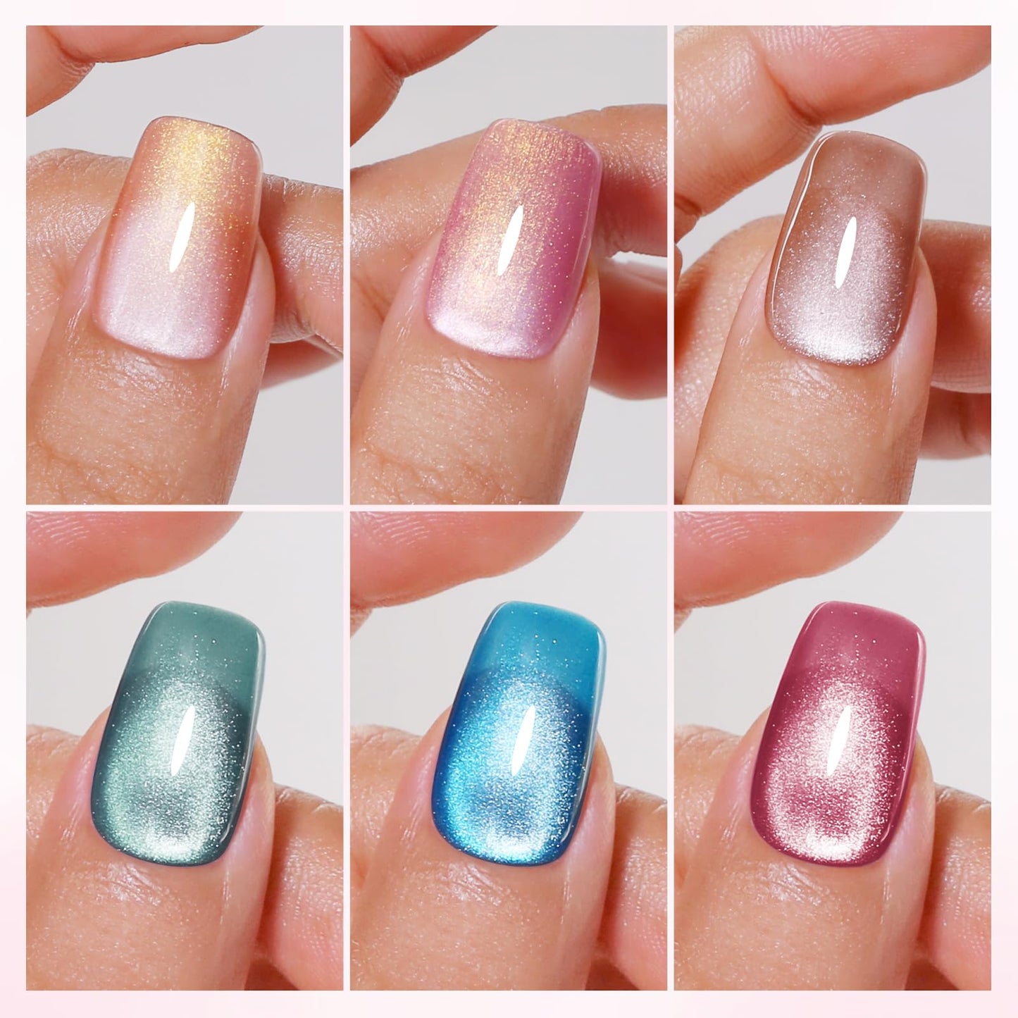 Firedeep 10ml Hema-Free Cat Eye Gel Nail Polish Set with Magnet 6 Colors Pink Green and Blue Magnetic Nail Polish DIY at Home Salon Art Gift for Women