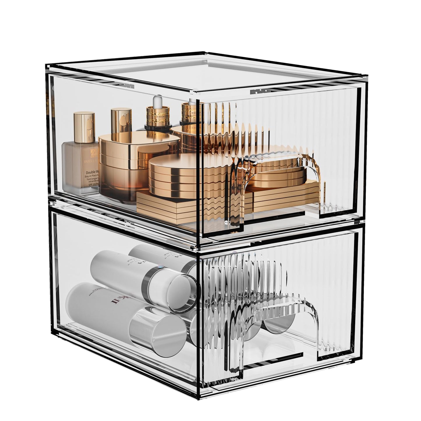 ZHIAI Stackable Storage Drawer, 2 Piece Acrylic Organiser for Cosmetics and Beauty Products, Suitable for Dressers, Bathrooms, Cabinets, Storage Rooms, Bedrooms and Home Organisers