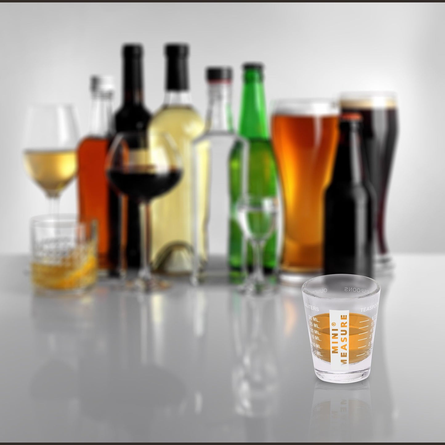 Kolder Mini Measure Heavy Glass, 20-Incremental Measurements Multi-Purpose Liquid and Dry Measuring Shot Glass, White