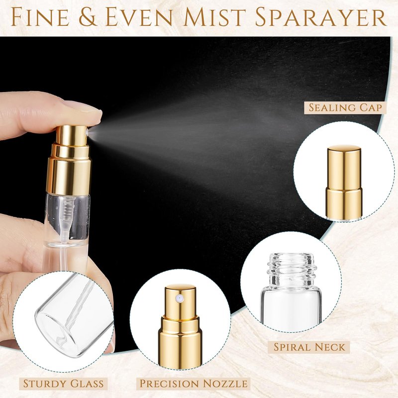 Domensi 60 Pcs 10ml Mini Perfume Bottle Fine Mist Atomizer Glass Refillable Bottles Decants Bulk for Perfumes Travel Glass Container with Atomizer Pump Kit for Toiletries Fragrance Liquid (Clear)