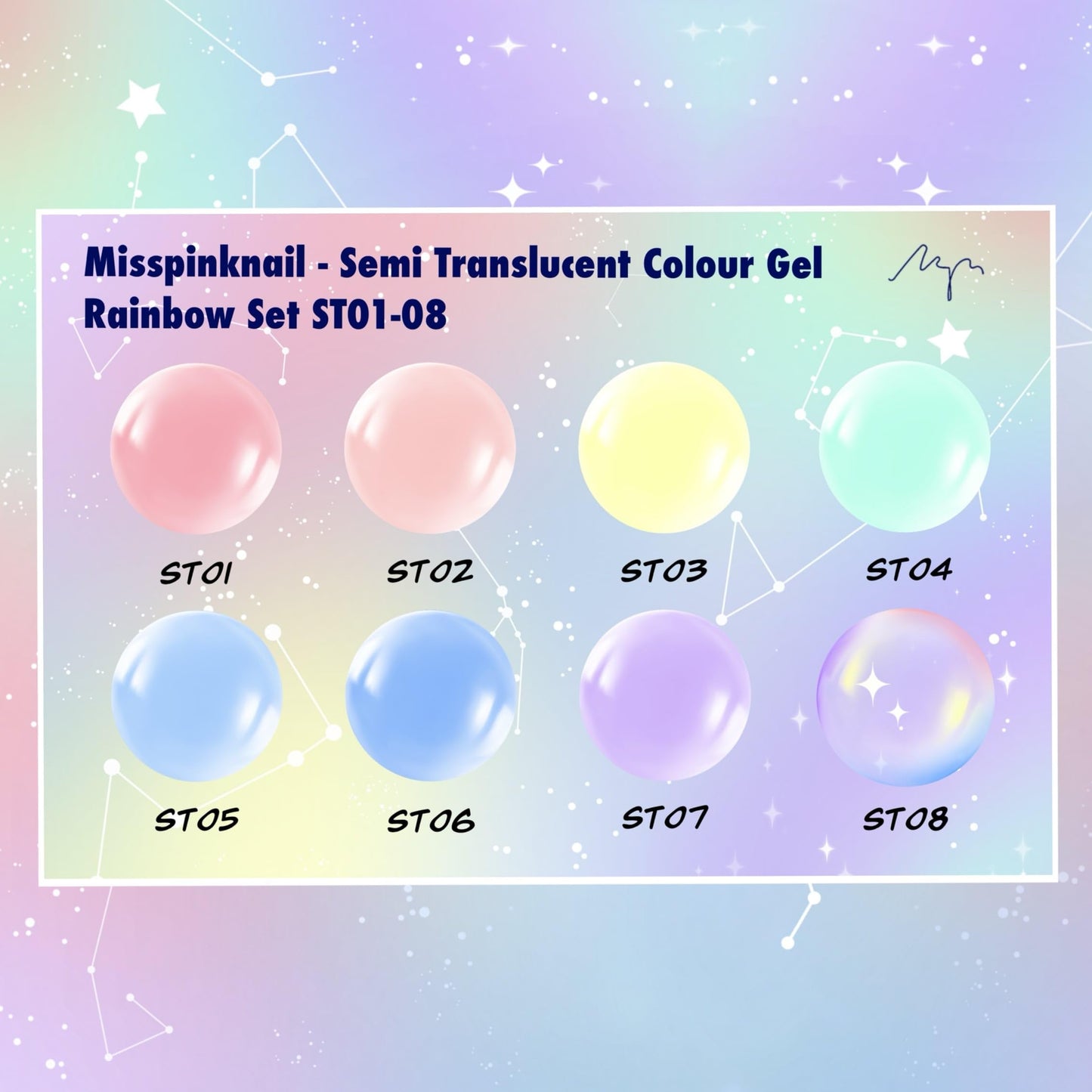 YJMyujimi Semi Translucent jelly Gel Rainbow Set 8 colours 5g each Black Tube gel polish DIY at home nail art drawing 7bright colour & 1 sparkling gel Small case with 12 divisions Fine packaging Gift