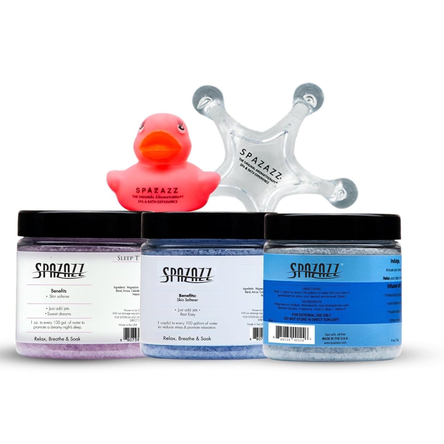 Aromatherapy Bath Salts Gift Set - 3 x 4 Oz Stress Relief, Sleep & Lavender | Includes Tumbler & Massager