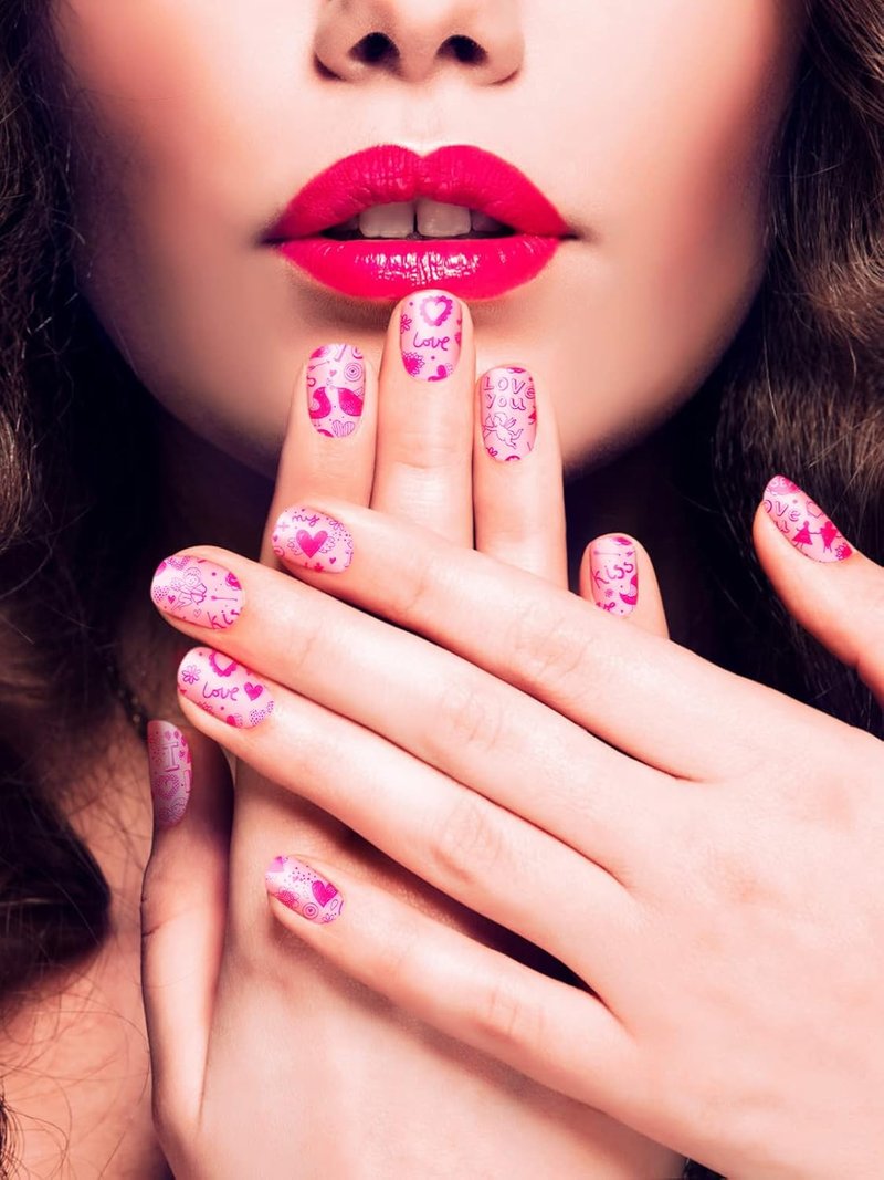 Colorful Nail Foil Decals - 30 Rolls of Valentine's Day Transfer Stickers | Heart, Flower & Lips Designs for DIY Nail Art
