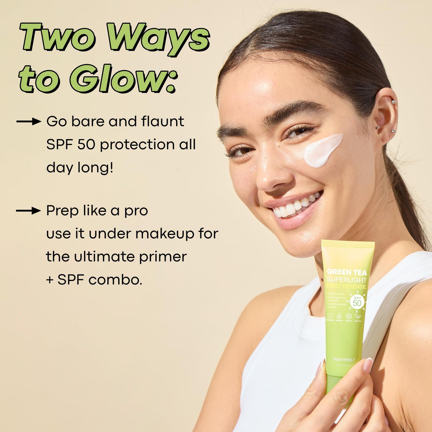 TONYMOLY Green Tea Korean Sunscreen SPF 50+ PA++++ — No White Cast, Lightweight Face Sunscreen for All Skin Tones, Hydrating with Niacinamide, Panthenol & Hyaluronic Acid, 1.69 fl oz