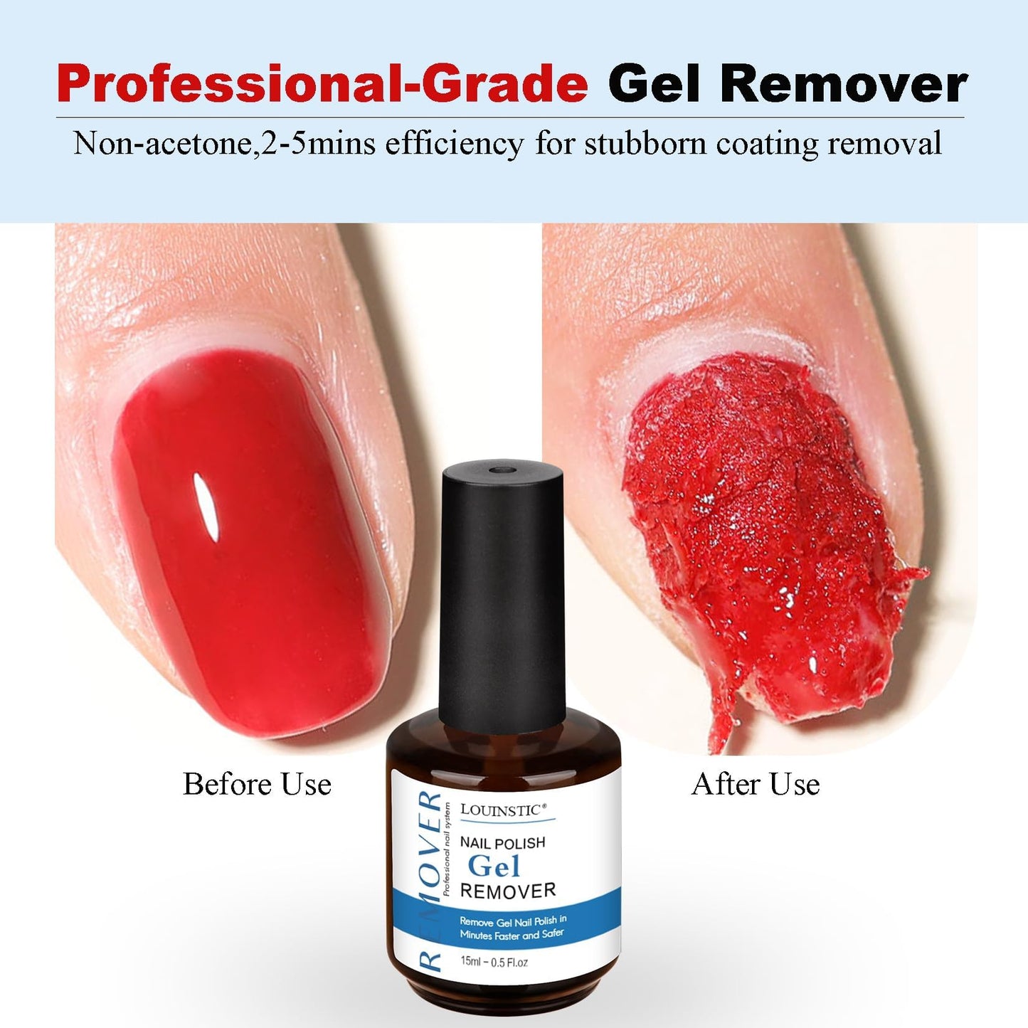 LOUINSTIC Gel Polish Remover for Nails – 2 Pack (30ml)，Fast 2–5 Min Gel Removal, Acetone-Free & Gentle, No Soak or Foil Needed, Ideal for At-Home DIY Manicures