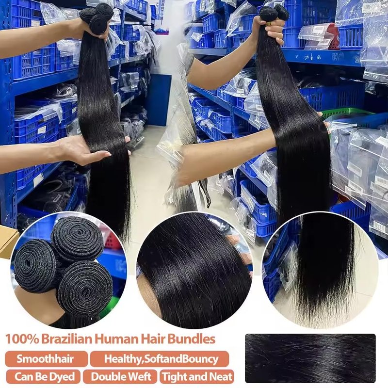 Raw Straight Human Hair Bundles - 100% Unprocessed Virgin Brazilian | Natural Black, 18 Inch, 95g