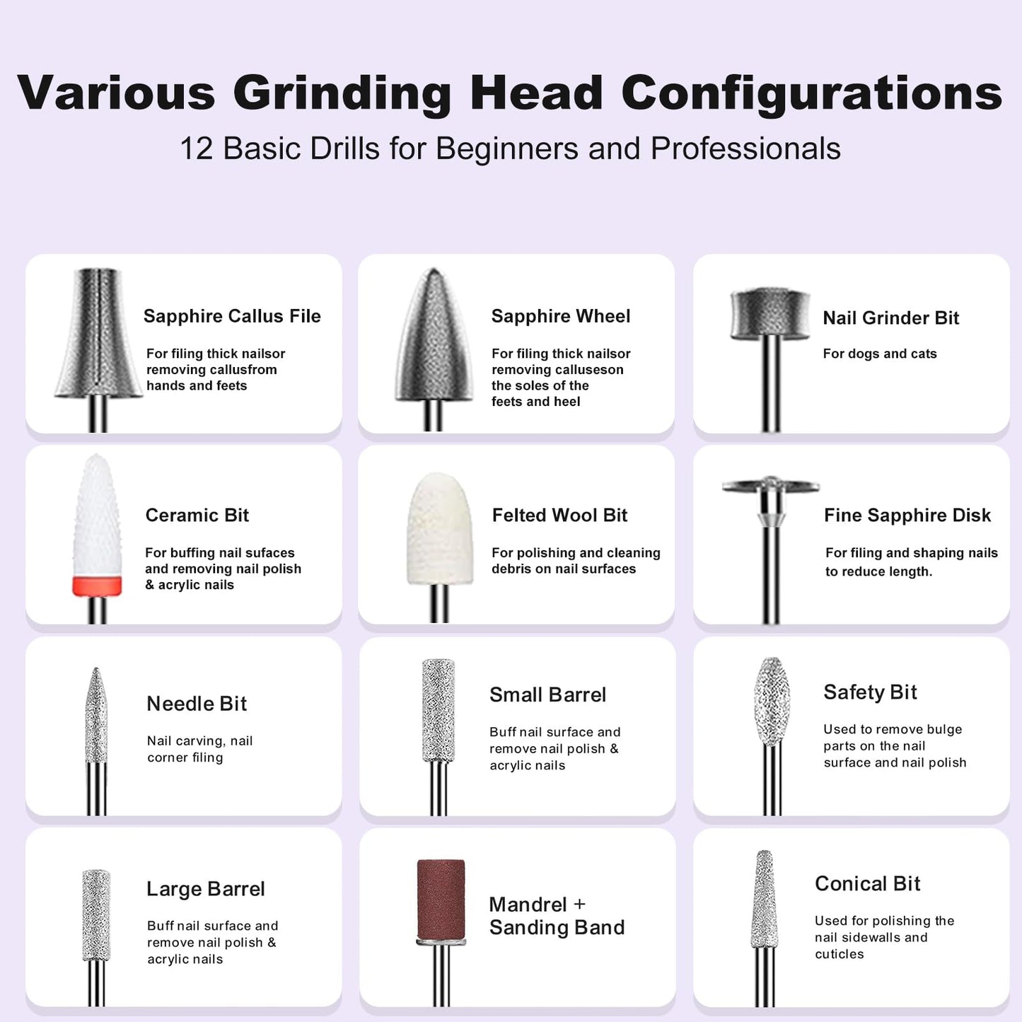 Professional Electric Nail Drill Kit,30000RPM Alloy Electric Nail File for Acrylic Nails Gel Polishing Callus Remover,LED Display,12 in 1 Cordless Quiet Manicure Pedicure Kit for DIY,Home Salon Use