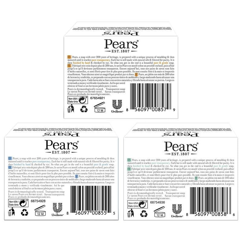 PEARS BAR SOAP VARIETY PACK 12 MINT EXTRACT LEMON & ORIGINAL - SET OF 4