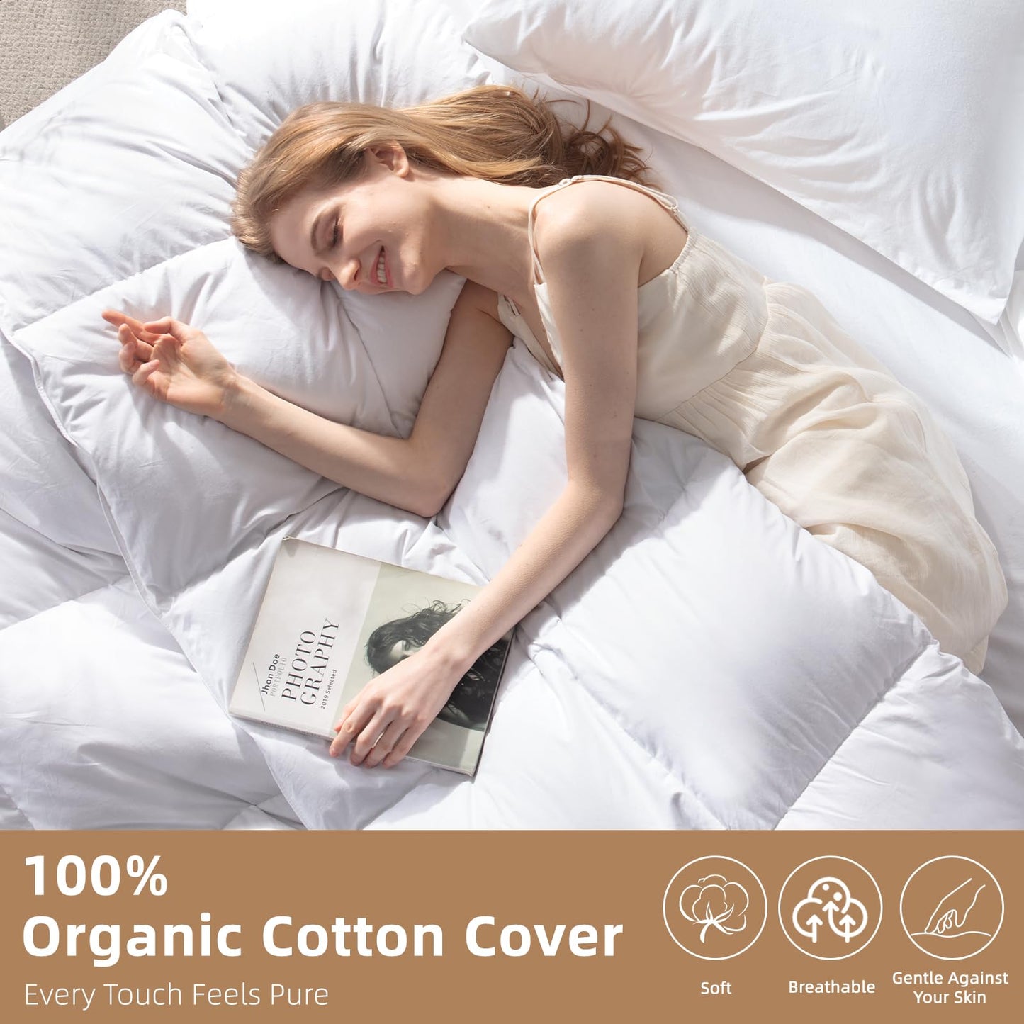 WENERSI Hungarian Down Feather Fiber Comforter Cal King Size,Hotel Style Bedding Comforter,750+ Fill Power,1200TC,100% Organic Cotton Fabric,All Season White Duvet Insert with 8 Corner Tabs