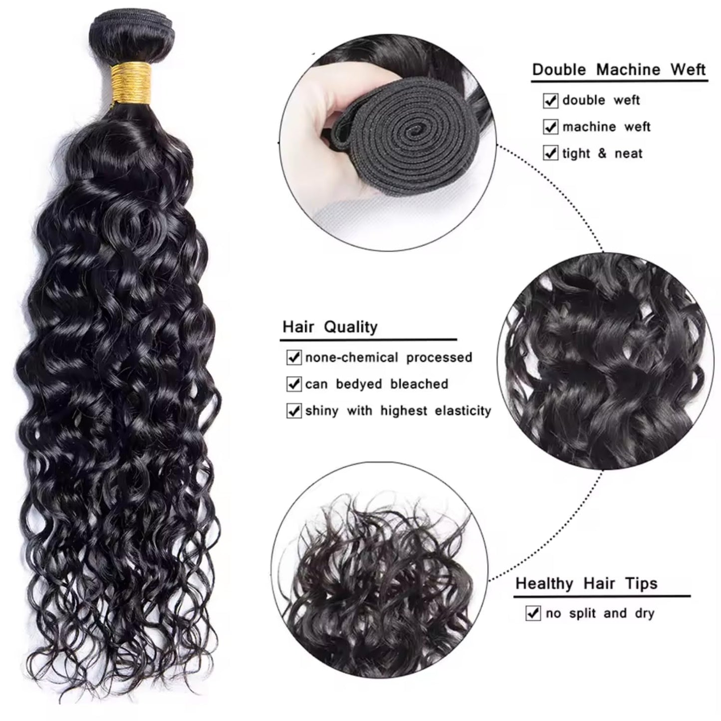 Water Wave Human Hair Bundles 14 Inch One Bundle Deep Curly Human Hair Double Weft Natural Wave Wet and Wavy Hair Extensions