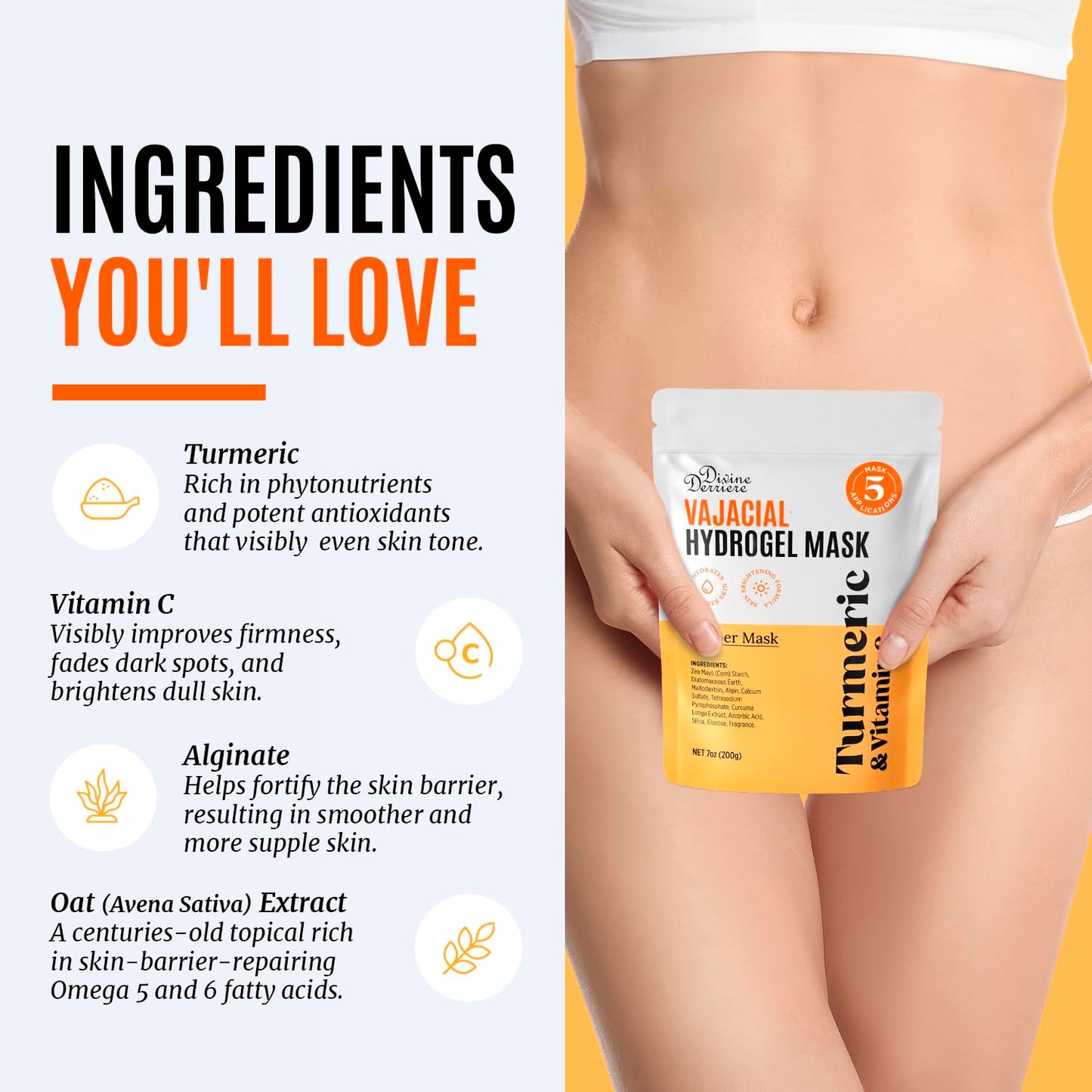 Divine Derriere Vajacial Hydrogel Mask - Premium Modeling Mask with Turmeric & Vitamin C - Deeply Purifying & Super Hydrating Facial & Vajacial Masks, Hydro jelly Peel-Off Powder (Full Kit)