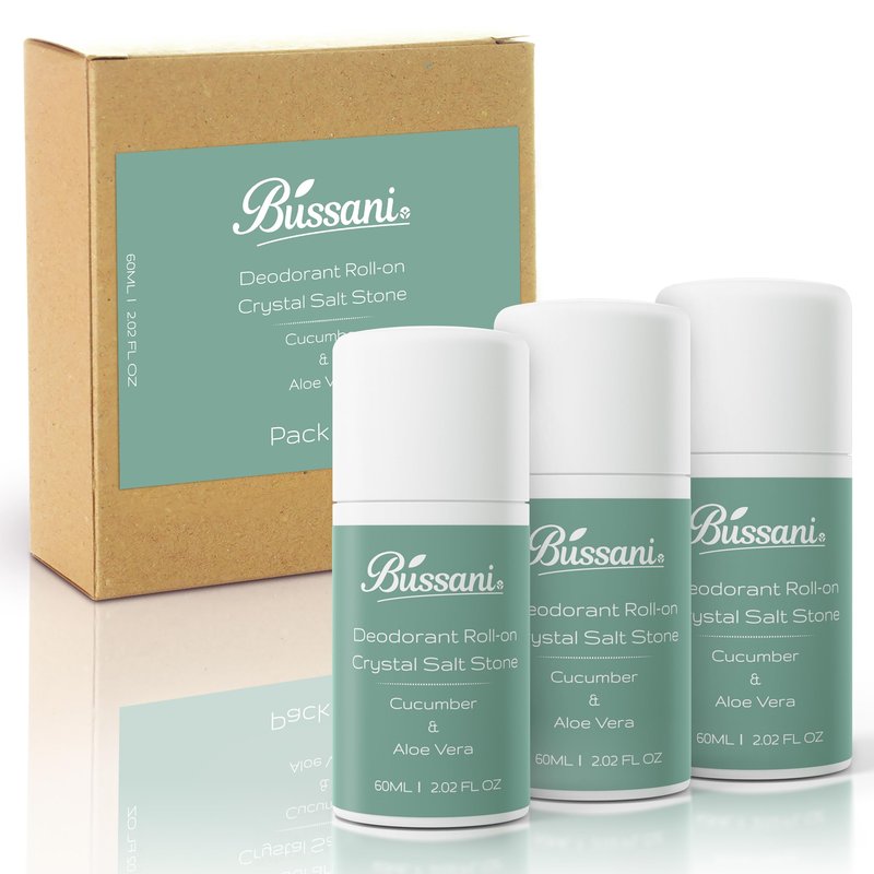 Bussani Kids Deodorant Roll-On – Cucumber & Aloe Vera Scent – Aluminum-Free, Crystal Salt Stone, Gentle on Skin –Gift Set for Boys, Girls, Teens, and Adults – 2.02 fl oz (Cucumber - 3 Pack)