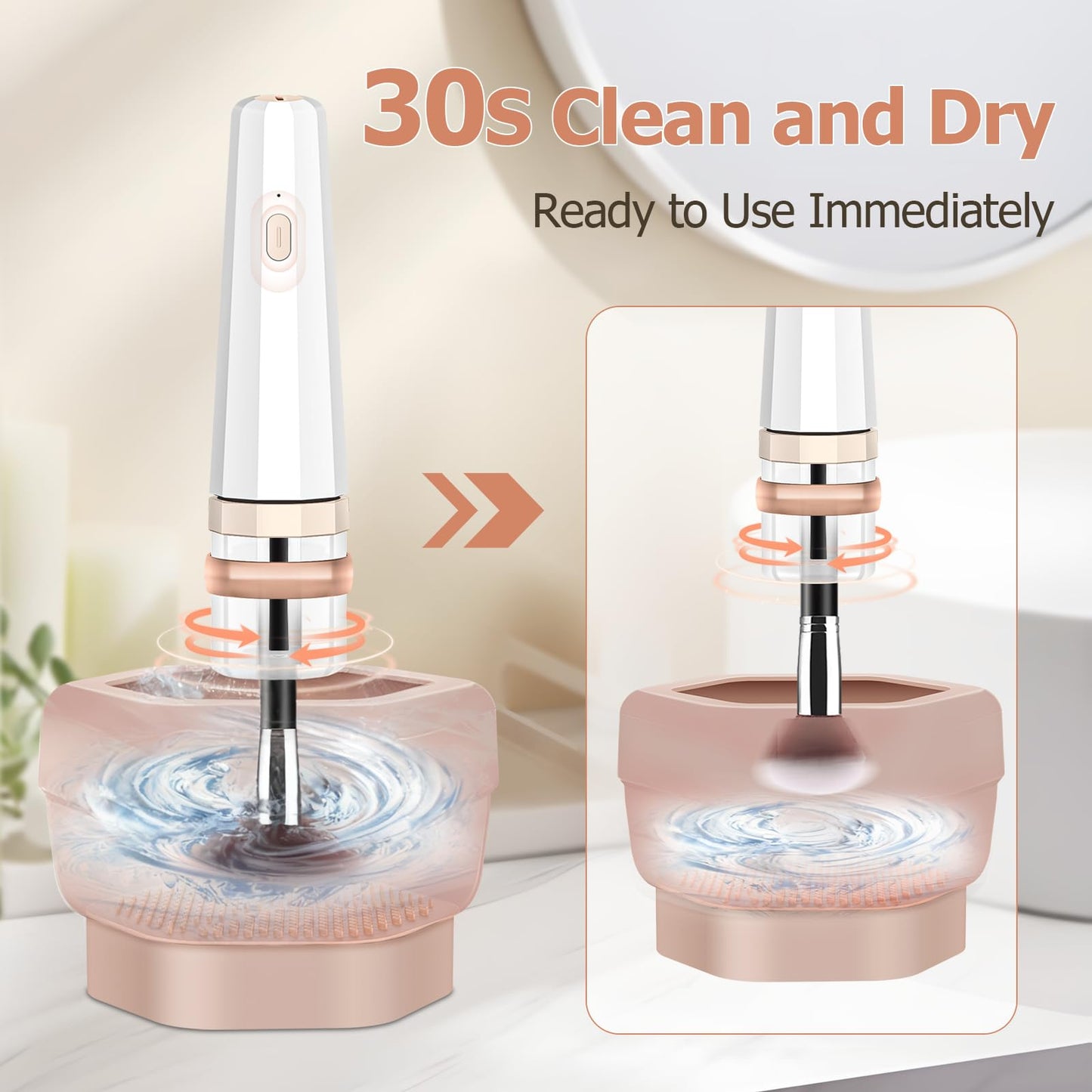 Portable Electric Makeup Brush Cleaner Machine with Foldable Silicone Cleaning Bowl - Quick 30-Second Deep Clean, Instant Drying, Compatible with Handle Diameters Under 0.86 Inches of Beauty Brushes