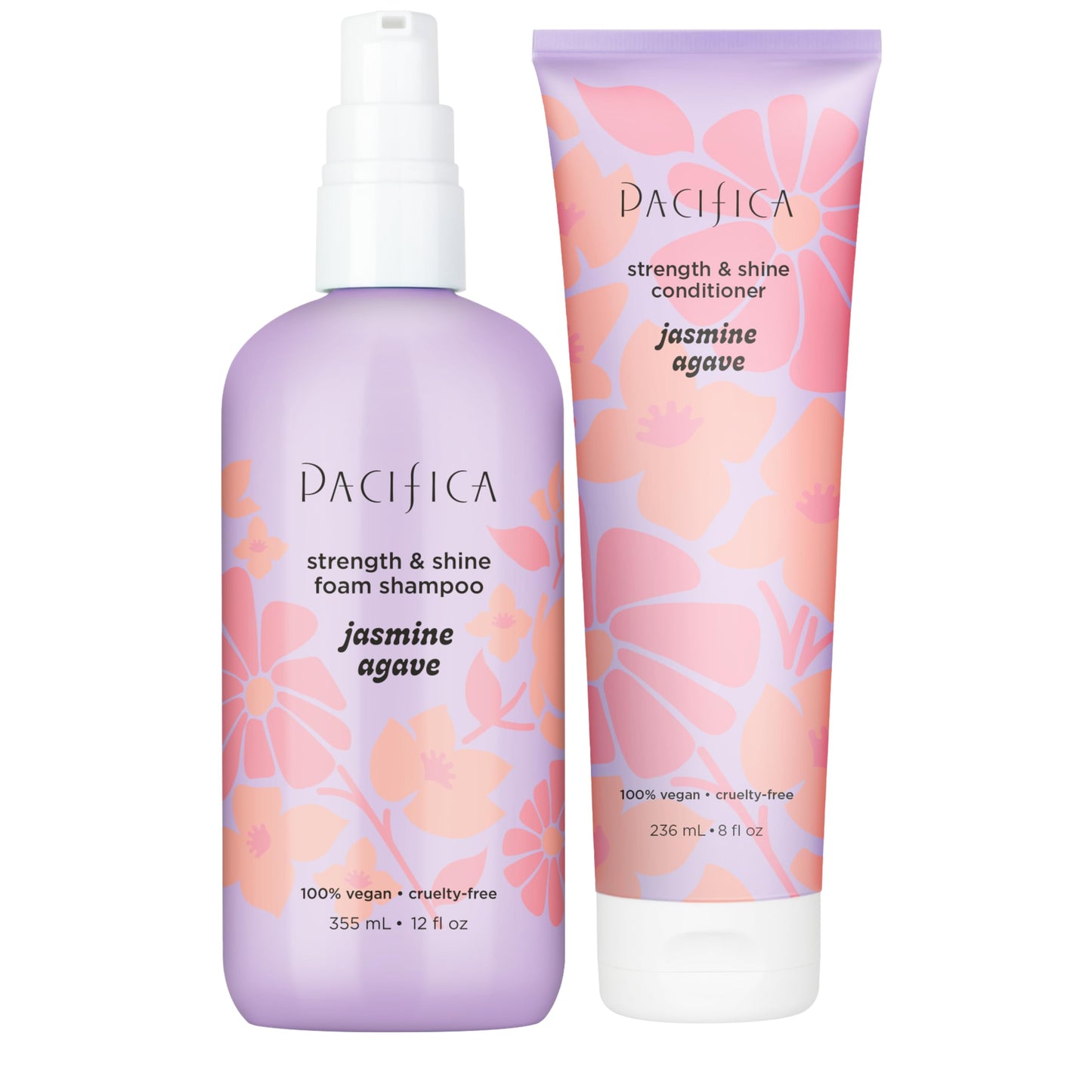 Pacifica Jasmine Agave Strengthening Shampoo & Conditioner Set – Clean Vegan Shampoo & Conditioner for Weak Or Brittle Hair (Including Color-Treated), Stronger Shinier Strands No Silicones or Parabens