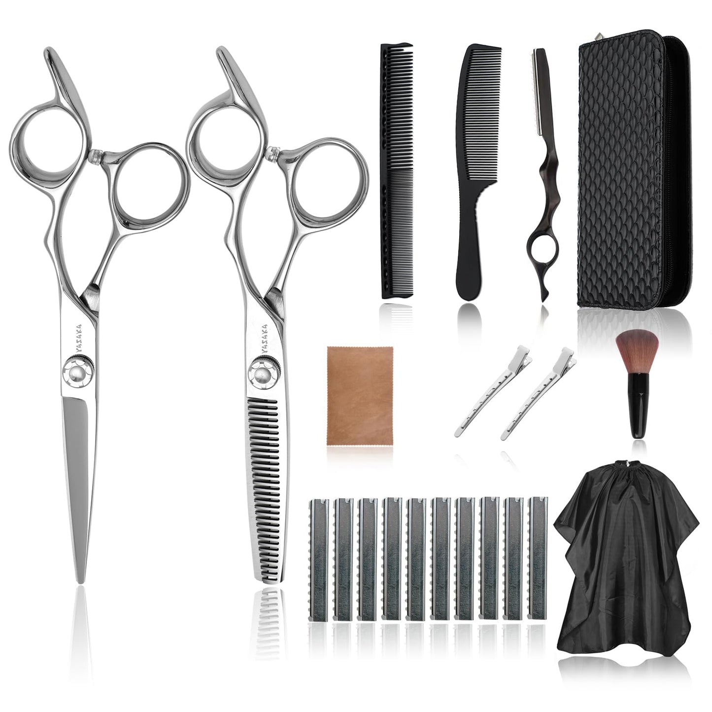 YASAKA 6 Inch Professional Hair Thinning and Cutting Shears Kit,Barber Shears,Cobalt Stainless Scissors,Sharp Razor Edge Barber Hair Scissors, Ergonomic Grip Design for Hair Salon or Home Use