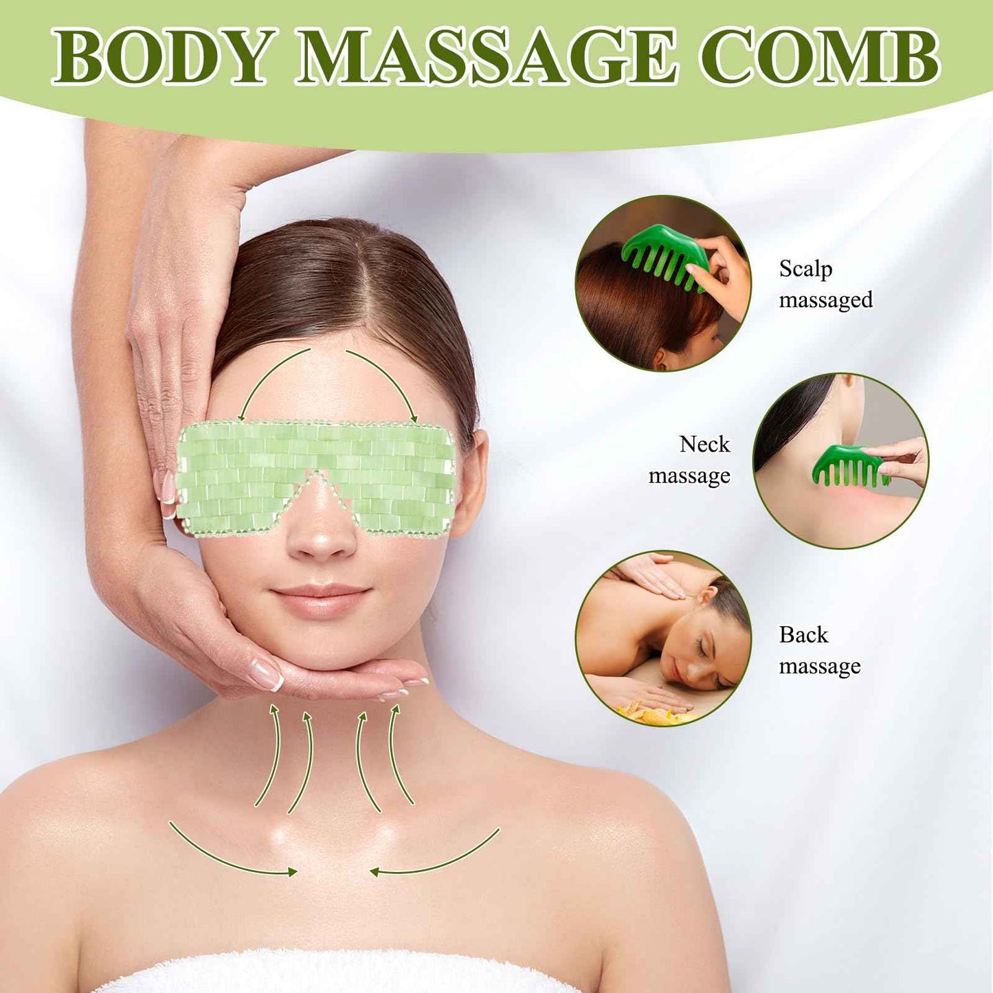 Jade Eye Mask 2 Pcs Jade Eye Mask for Facials can Relieve Puffiness and Relieve Eye Cover (Comes with Massage M-Shaped Comb *1, Eight-Tooth Comb *1)