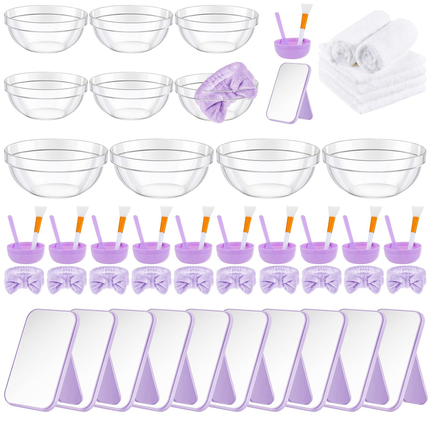 Teenyyou 6 Set Purple Spa Supplies for Girls Women Include Facial Mask Bowl with Headband Stick Spatula Silicone Brush Mirror Face Towel DIY Sleepover Slumber Spa Wedding Birthday Party Favor