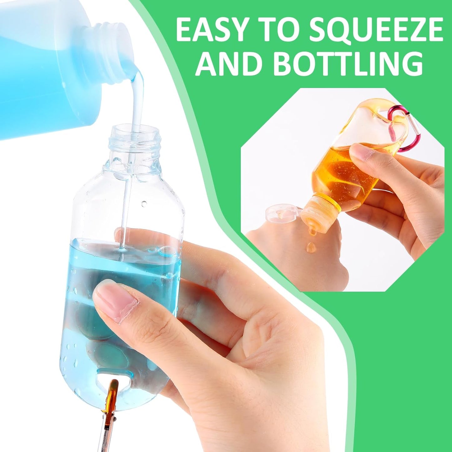 Traveling Bottles Set - 50 Pcs 2oz Clear Plastic Hand Sanitizer Holders | Refillable Liquid Containers with Keychain