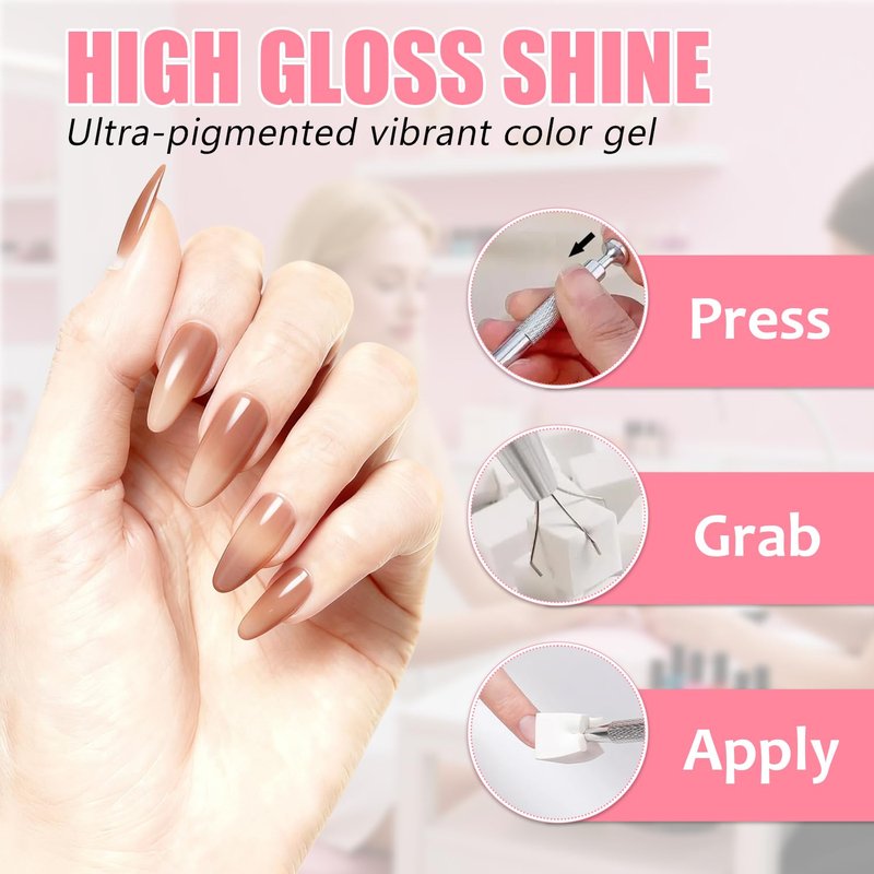 Pat Gel Nail Polish Palette,9 Colors Ombre Gel Nails Gradient Blush Painting Gel Thick,100 Sponges 6 Brushes 1 Grabber, No Wipe, UV/LED Cured (Sponge Pat Gel Set A)