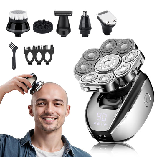 Head Shavers for Bald Men,Detachable Head Shaver,Electric Razor for Men,IPX6 Waterproof Wet Dry Bald Head Shavers,9D LED Display Electric Rechargeable Head Shaving Grooming Kit with USB Charge