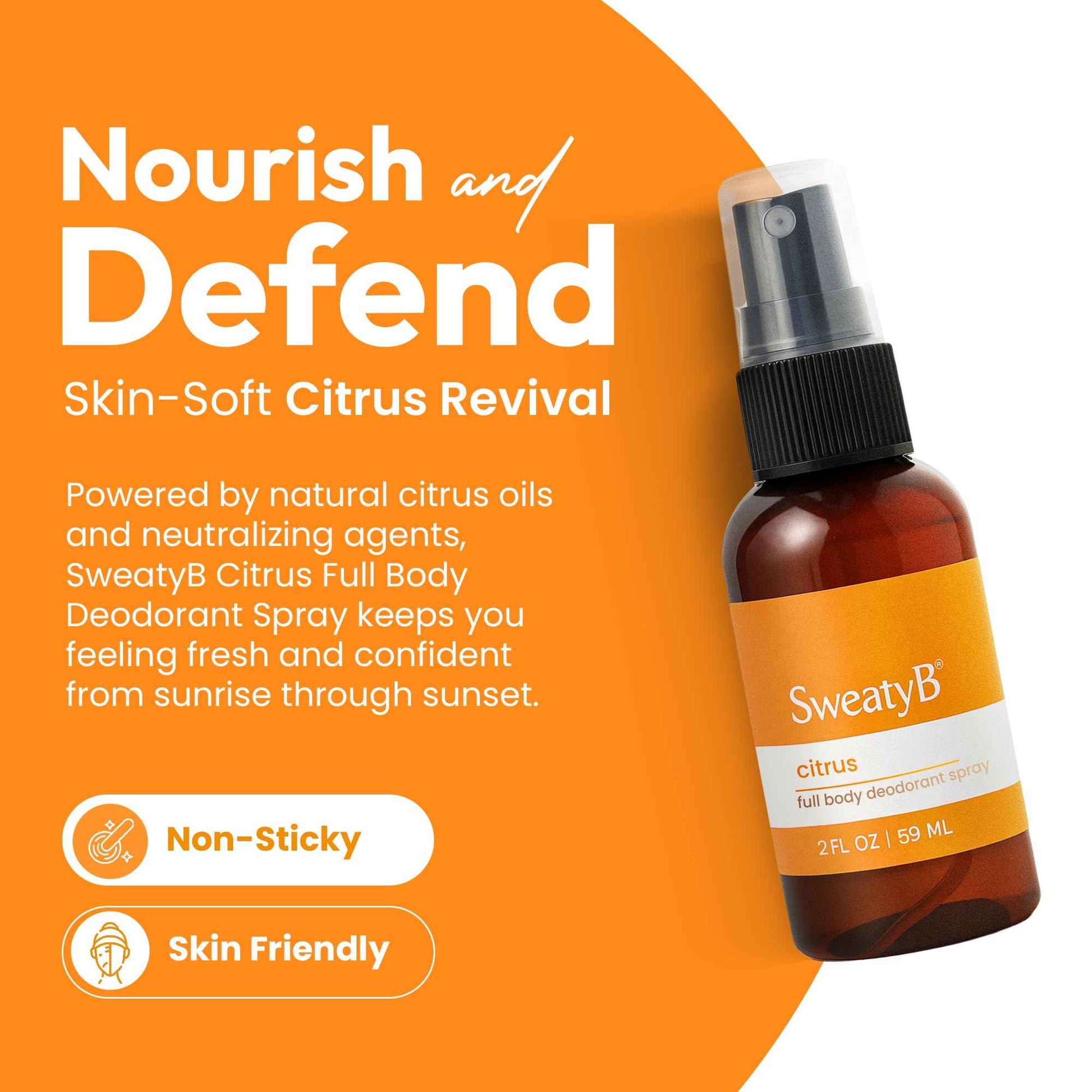 SweatyB® deodorant spray - Odor Protection with whole body deodorant for women & men - Travel Size, Skin-Safe, Vegan & Made in USA - Citrus body spray - 2 Oz