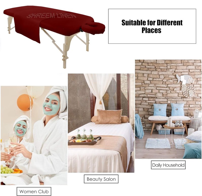 Shreem Linen Microfiber Massage Sheet Set 3-Piece for Massage Tables, Includes Massage Flat Sheet, Massage Fitted Sheet, and Massage Face Cradle Cover for Beauty Salon Spa, Burgundy