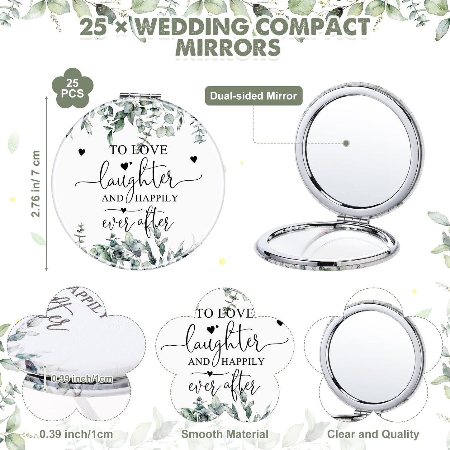 Vercraft 25 Sets Bridal Shower Party Favors for Guests Compact Mirror Bulk to Love Round Portable Mirrors Leather Compact Mirrors Thank You Cards with Organza Bags Wedding Guests Souvenir Gift