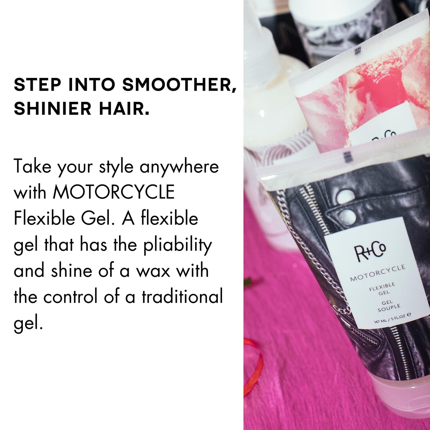 R+Co Motorcycle Flexible Gel - Hybrid Styling Gel with Flexible Hold & Wax-Like Shine - Heat Protectant, Volumizing Gel for Texture, Natural Finish & All Hair Types - Sulfate-Free - 5 oz (Pack of 2)