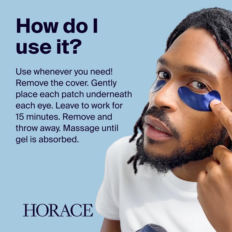 Horace Anti-Fatigue Under-Eye Patches for Men | Dark Circle & Puffiness Relief - Moisturizing Hydrogel, Unscented, 5 Pairs