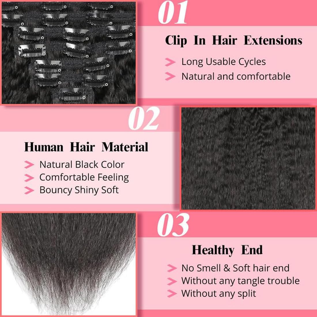 ShowJarlly Clip in Hair Extensions Real Human Hair 12 Inch Kinky Straight Clip Ins 8 Pcs Brazilian Remy Hair Extensions for Women Natural Black