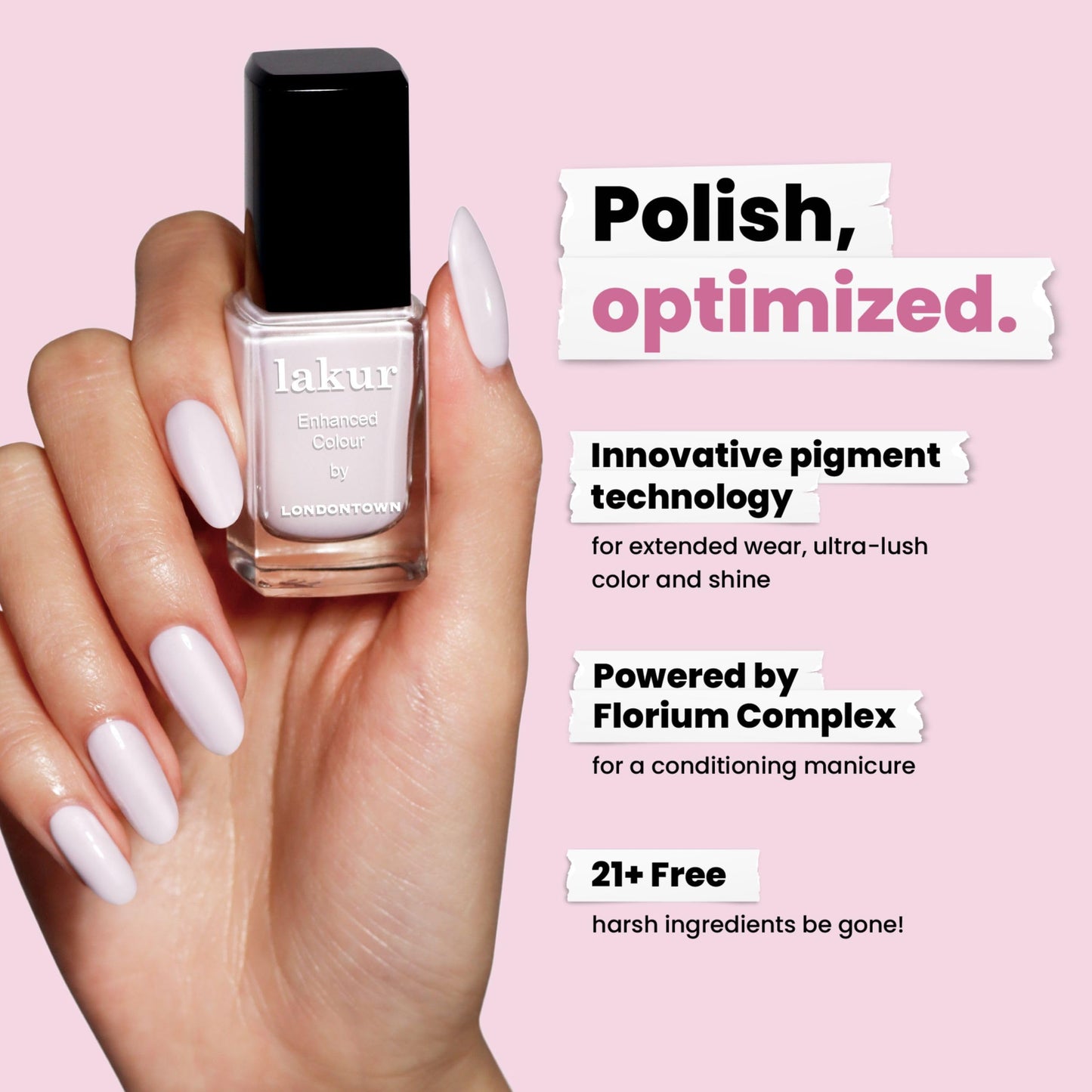 LONDONTOWN Lakur Nail Polish – Pink & Purple Shades, Strawberry Milk, 0.4 Fl Oz, Long-Lasting, Streak-Free, Chip-Resistant | 21+ Free Non-Toxic Vegan Nail Color, Strengthens & Hydrates Nails
