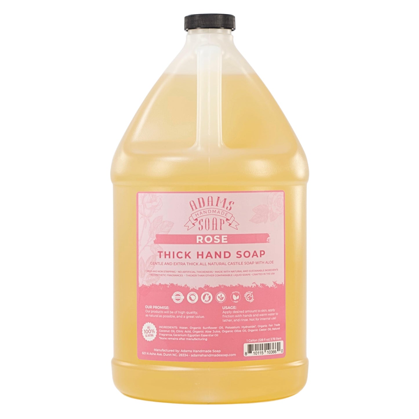 Adams Handmade Soap Thick Organic Castile Liquid Hand Soap 1 Gallon Refill - Rose