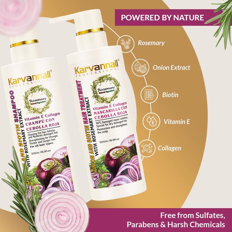 Rosemary Biotin Shampoo & Hair Mask Set | Onion Extract, Collagen & Vitamin E Anti-Thinning, Anti-Hairfall Shampoo and Deep Conditioner Set for Dry, Damaged Hair, Sulfate & Paraben Free 2 x 16.9 fl oz