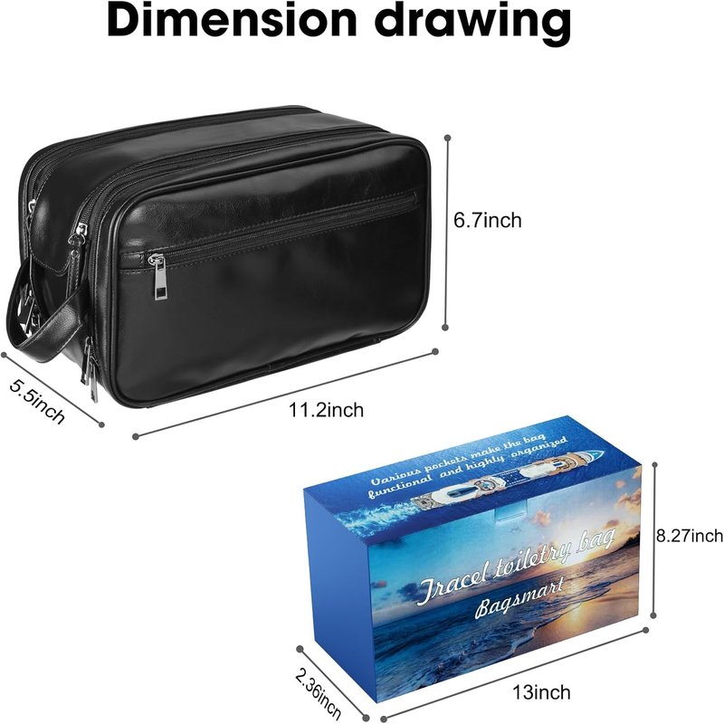 Personalized Leather Travel Toiletry Bag for Men - Large Waterproof Dopp Kit | Ideal for Shaving & Grooming