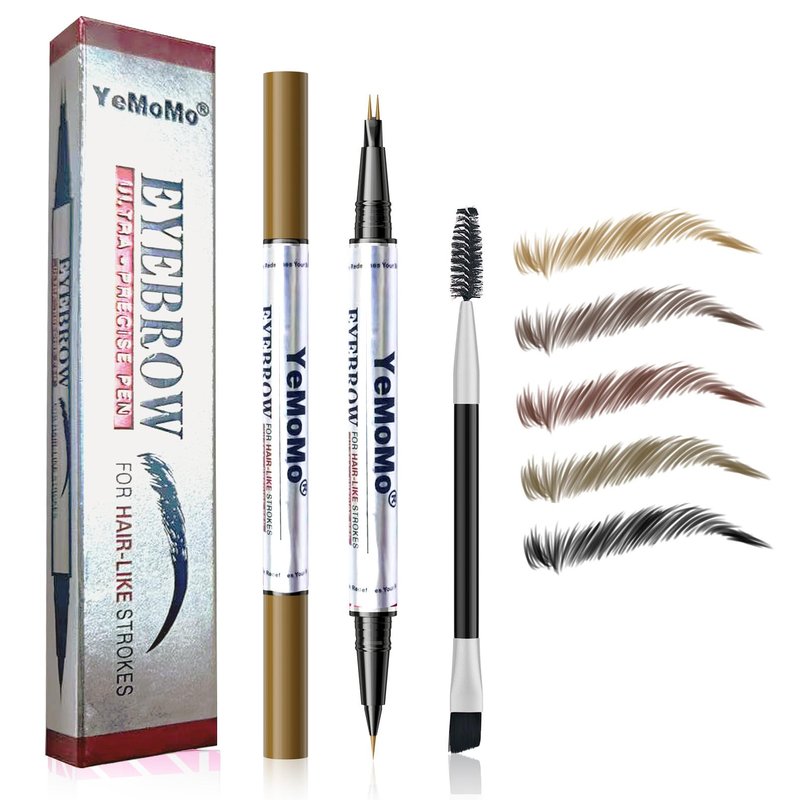 YeMoMo Dual-Tip Eyebrow Pencil, 2-in-1 Waterproof Brow Liner with Ultra-Fine Fork and Precision Tip, 5 Natural Shades from Light Brown to Black (4#Black Brown)