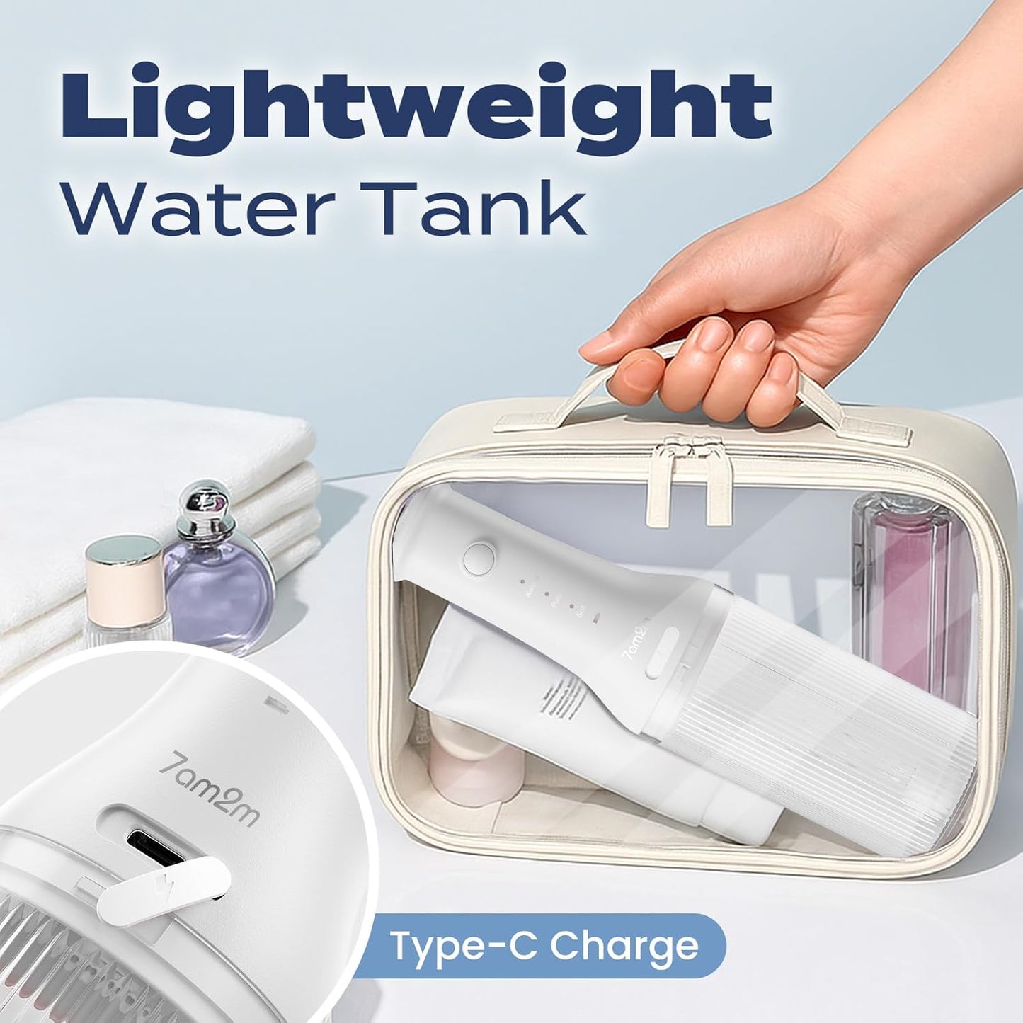 Portable Cordless Water Flosser - 3 Modes, 2 Tips, Fast Rechargeable, IPX7 Waterproof | Travel & Home Use (White)
