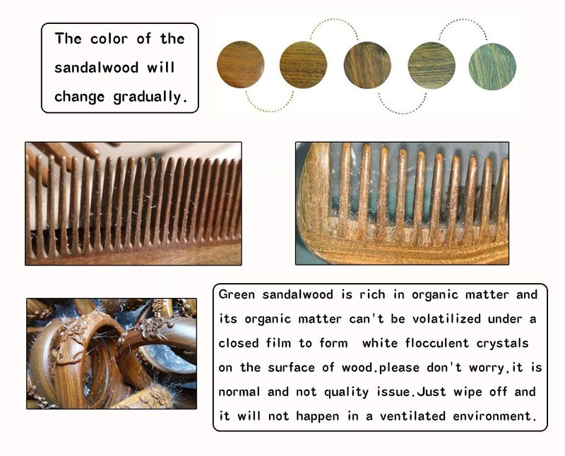 YunZh Wide Tooth Comb and Fine Tooth Combs,Sandalwood Buffalo Ox Horn Wooden Hair Comb for Women Men(2PCS)