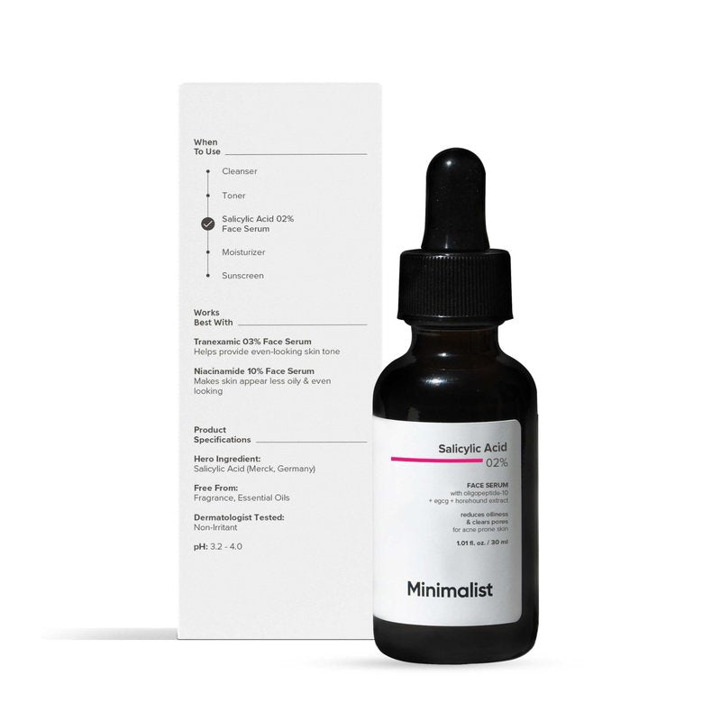 Minimalist Salicylic Acid 2% Face Serum for Acne, Oil Control & Open Pores | BHA Exfoliant for Blemish Prone Skin & Uneven Skin Tone | For Women & Men | 1Fl Oz/30ml