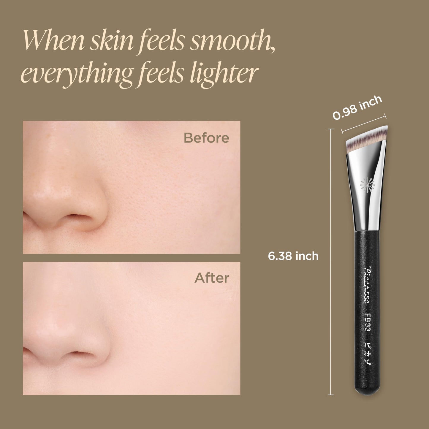 PICCASSO FB33 Tapping Cover Foundation Brush, Korean Makeup Brush for Liquid & Cream Foundation, Soft Dense Bristles for Pore-Blurring, Smooth, Streak-Free Base Makeup