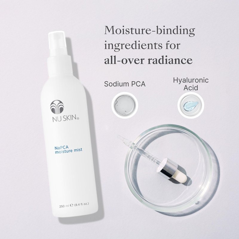 Nu Skin NaPCA Moisture Mist | Revitalizing Moisturizer & Cooling Mist with Hyaluronic Acid | Hydrating Spray for Face, Body & Hair | Sodium PCA for All Skin Types | 8.4 fl. oz. | 1 Pack