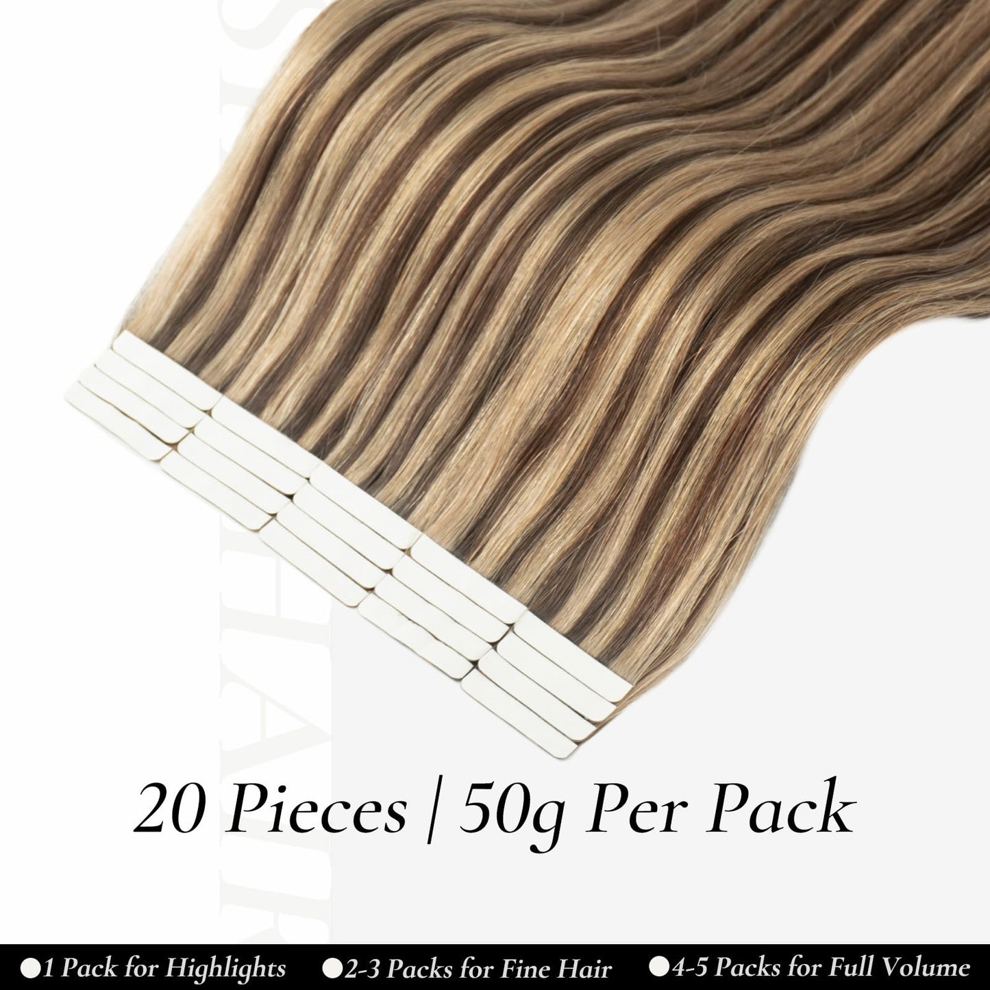 Hyssiet Tape in Hair Extensions Human Hair, 20pcs 50g 14 Inch Tape in Hair Extensions,Chocolate Brown Highlighted Caramel Blonde,Invisible Remy Soft Natural Thick Real Human Hair Extensions