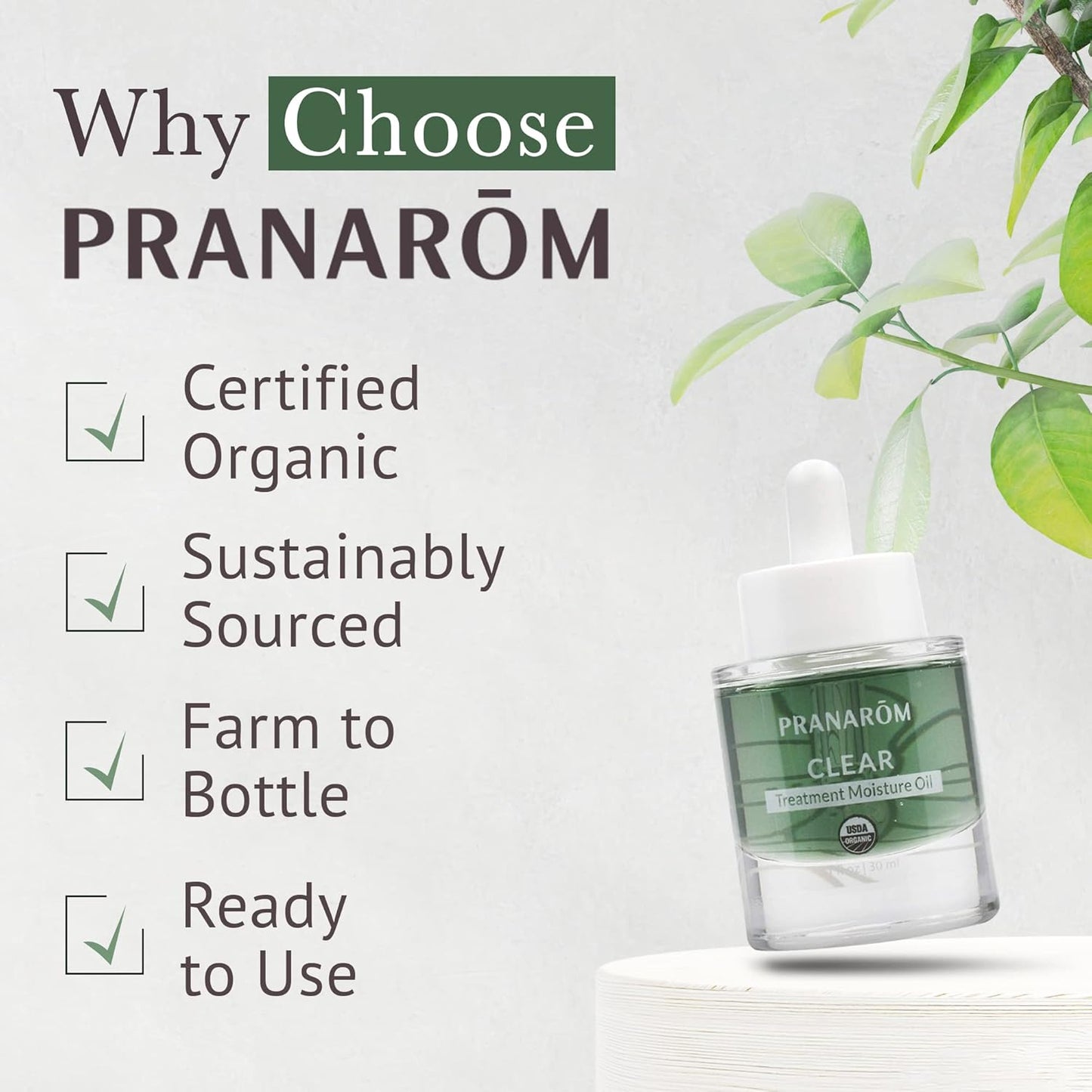 Pranarom Clear Treatment Moisture Oil - Hydrating Facial Oil for Oily & Blemish-Prone Skin | 1oz, Organic Essential Oils