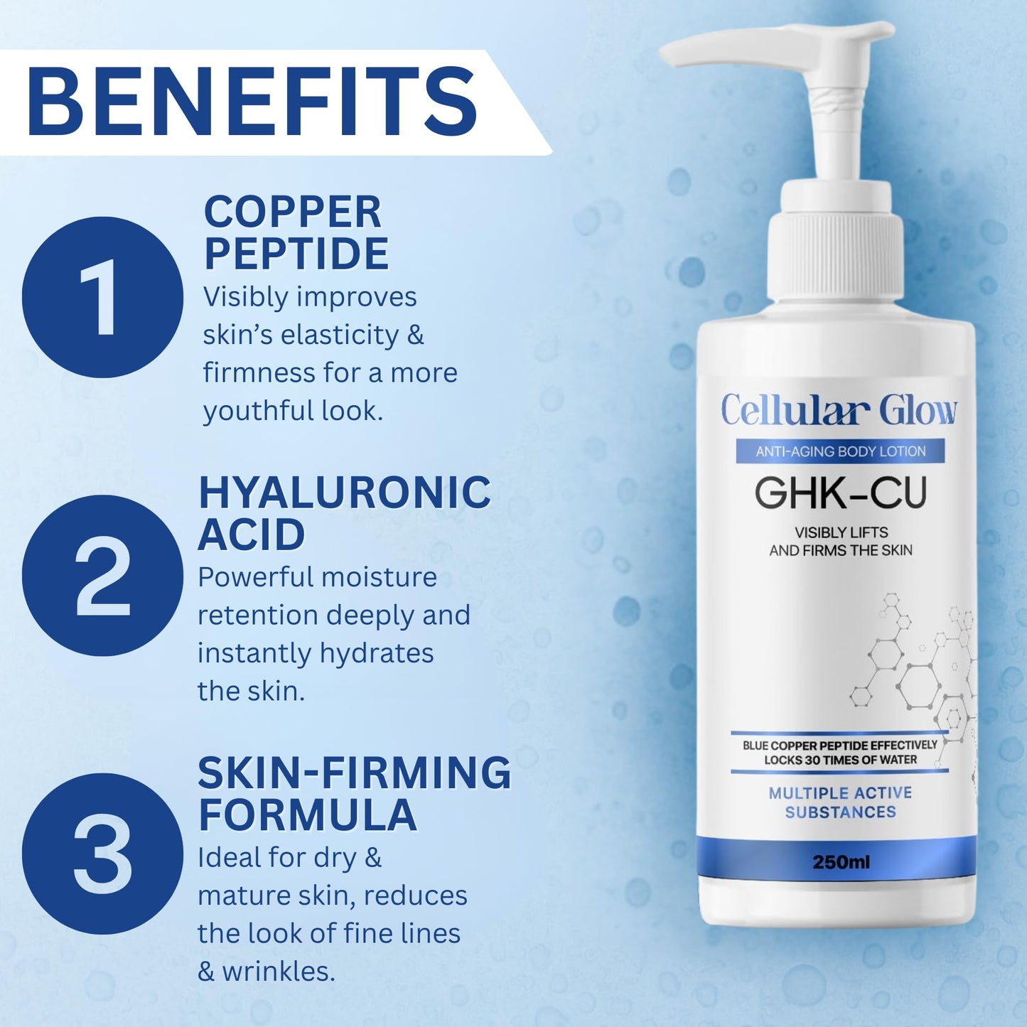 Cellular Glow Copper Peptide & Hyaluronic Acid Body Lotion – 10 fl oz | Anti-Aging, Skin Firming & Intense Hydration for Smooth, Youthful Skin